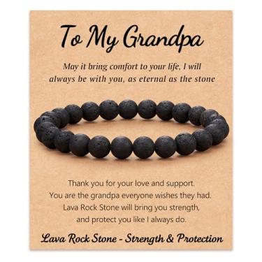 Imagem de FYUKISS Presentes para pai | avô | tio | filho | neto | irmão | marido | namorado - pulseira de pedra vulcânica natural/pedra olho de tigre/pedra obsidiana, 8-Inch (8MM Each Bead), Pedra, Sem Pedra