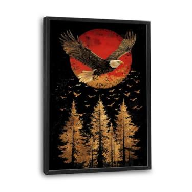 Imagem de Lovira Águia careca grande arte de parede águia japonesa sol floresta decoração de parede pinturas pinturas emolduradas arte vertical moderna para sala de estar quarto banheiro escritório 61 cm x 91