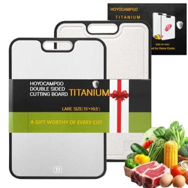 Imagem de Tábua de corte de titânio para cozinha, tábua de cortar dupla face de titânio e palha de trigo PP, tábuas de corte grandes para carnes, frutas e legumes, 38 cm × 10 cm