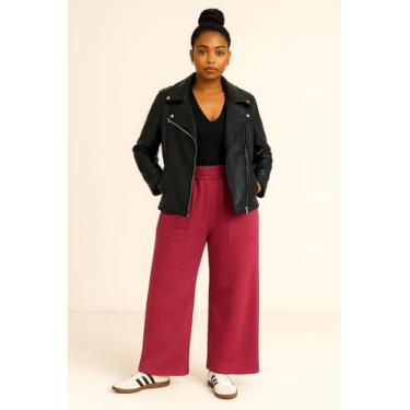 Imagem de Calça feminina wide leg moletom flanelado com bolsos - VERSICULO XXI, 
