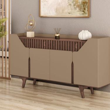 Imagem de Aparador Buffet Portas em Mdf Ripado Real Pés de Madeira Maciça Danúbio Cinza/Carvalho