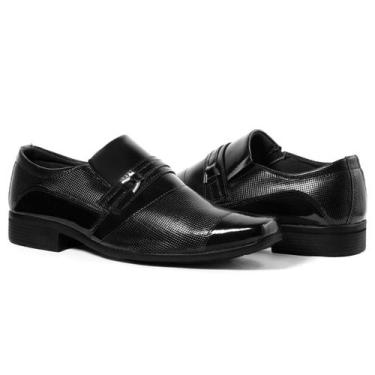Imagem de Sapato Social Masculino Veniz Preto Clássico Italiano Bico Fino Quadra