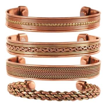 Imagem de Pulseira Touchstone em cobre estilo tibetano. Forjado à mão com cobre puro sólido e de alto calibre. Conjunto de 4 designs diferentes.