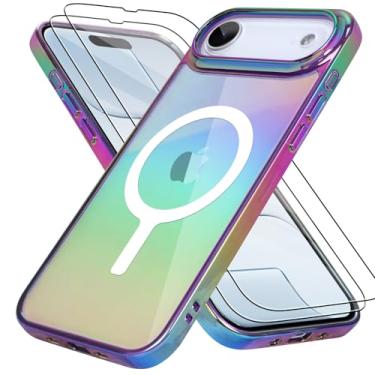 Imagem de Bonoma Capa magnética para iPhone Air 2025 【Suporte para Magsafe】 Protetor de câmera de cristal fluorescente iridescente a laser brilhante à prova de choque - roxo