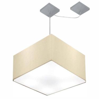 Imagem de Lustre Pendente Quadrado Com Desvio Md-4271 Cúpula Em Tecido 30/40x40cm Algodão Crú - Bivolt