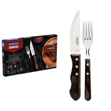 Imagem de Jogo de Talheres para Churrasco Jumbo Tramontina Castanho Polywood 12 