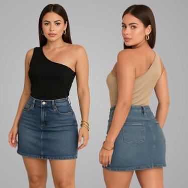 Imagem de Kit 2 Blusa Mula Manca Um Ombro So Basica Canelada Verão - Luau Brasil