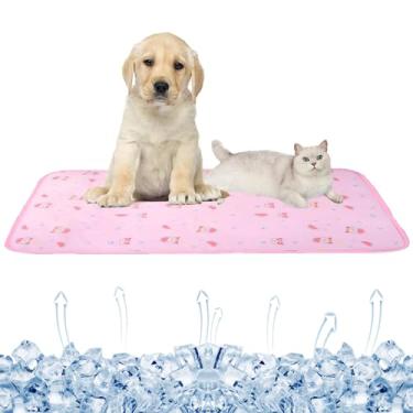 Imagem de SEIS Almofada de gelo para cães, tapete de canil de seda para gatos, tapete de resfriamento para animais de estimação, tapete de bambu fresco para o verão, almofada respirável (gato rosa, G