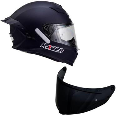 Imagem de Capacete Fechado Racer1 Rc1 Preto Fosco Mais Viseira Rc1 Fumê, XL/GG (