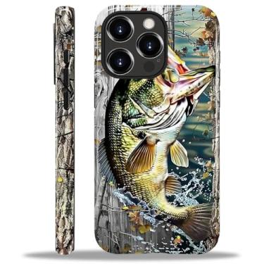 Imagem de CARLOCA Compatível com capas 2 em 1 de silicone brilhante para iPhone 14 Pro para MagSafe oferece proteção abrangente para iPhone 14 Pro com design de árvore de camuflagem de cerca de madeira de peixe