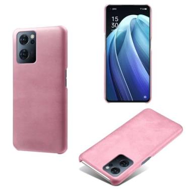 Imagem de Capa para OPPO Find X5 Lite,Proteção contra quedas,Casca de volta de cor sólida simples,Design de couro de imitação de plástico-Pink