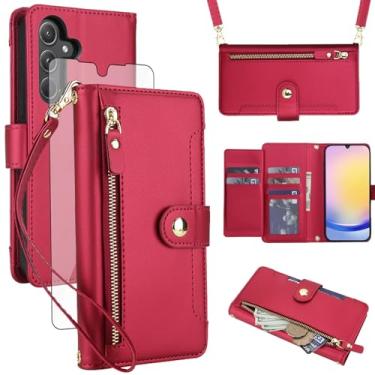 Imagem de Asuwish Capa de celular para Samsung Galaxy A15 5G/4G carteira com zíper, protetor de tela de vidro temperado e alça de pulso transversal, suporte flip para cartão de crédito A 15 G5 15A feminino