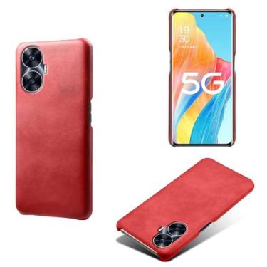 Imagem de Capa para OPPO Realme C55,Proteção contra quedas,Casca de volta de cor sólida simples,Design de couro de imitação de plástico-Red
