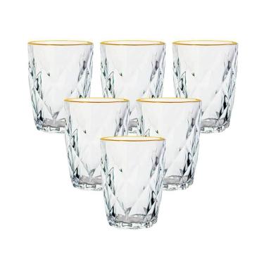 Imagem de Jogo Copos Vidro Diamond Fio Ouro 270Ml 6 Peças Lyor 5256/6