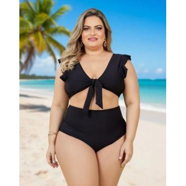 Imagem de Biquíni Plus Size Feminino Cintura Alta Praia Top - WM, G1, Preto nó