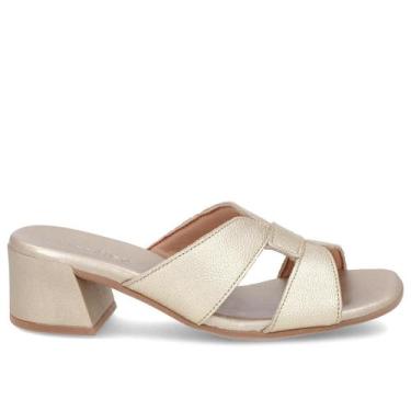 Imagem de Tamanco usaflex salto bloco couro ref al20007 feminino, 35, Dourado