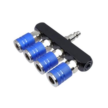 Imagem de Woogim Coletor de ar reto de 4 vias NPT de 1/10.2 cm, divisor de mangueira de ar de 5 portas, kit de acessórios de conexão rápida para sistemas pneumáticos industriais e conexões de tubulação de