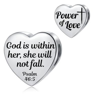 Imagem de MiiFort Psalm 46:5 Versículo da Bíblia Amor Coração Charm Fit Pandora Charms Pulseiras Religião Aniversário Presente para Mulheres Filha Aço Inoxidável
