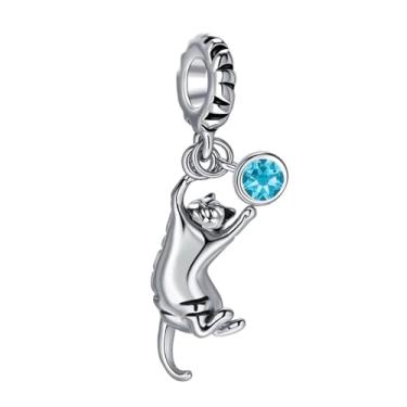 Imagem de MiiFort Berloque de gato gengibre brincando de malhado compatível com pulseiras Pandora com pedras de nascimento CZ para amantes de gatos, mulheres, dia das mães, One Size, Cobre, Sem Pedra Preciosa