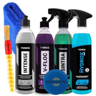 Imagem de Vonixx Kit de Lavagem Automotiva Profissional, 4 Produtos com Aplicador, V-floc, Sintra, Intense, Hydrox, com Escova e Aplicador