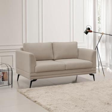 Imagem de Sofá Compacto Confortável Poemme 1,60mt 2 Lugares Estrutura em Madeira Maciça e Pés de Ferro - Linho Bege