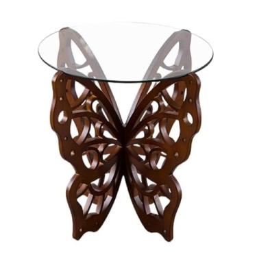 Imagem de Mesa lateral minimalista vintage mesa redonda canto oco base em forma de asa sofá varanda lateral café (marrom)