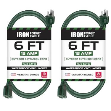 Imagem de Pacote com 2 cabos de extensão para ambientes externos de 16/3 SJTW Verde 3 garras - Ótimo para alimentar luzes de Natal