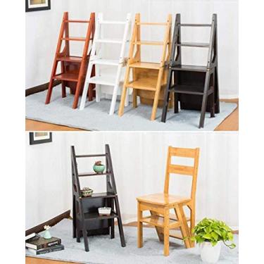 Imagem de LXB Banqueta dobrável multifuncional conveniente, banqueta dobrável de madeira para casa, escada dobrável de madeira de carvalho para uso doméstico, escada antiderrapante, escada multifuncional com 4