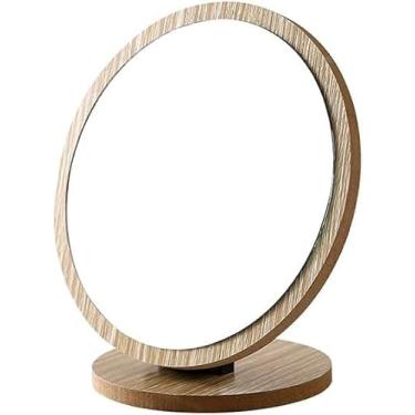 Imagem de TLTDSMY Espelho de maquiagem de mesa, espelho de dormitório dobrável, mesa de mesa de madeira pode ficar em pé pequeno espelho feminino, espelho de beleza espelho de vaidade