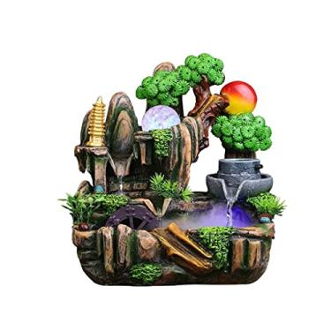Imagem de XFNVXC Fontes de água interior fonte de mesa interior atomizada cascata decorativa fonte de mesa retrô Rockery e água corrente fonte de mesa fonte de mesa