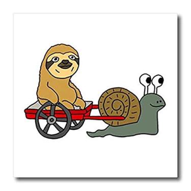 Imagem de 3dRose Divertido bicho-preguiça em vagão vermelho puxado por caracol papel de transferência, 15 cm