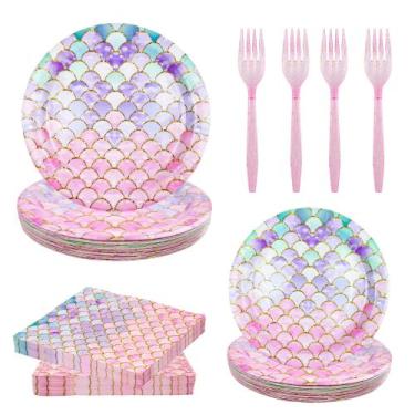 Imagem de Conjunto de talheres de festa LMJUNZZ Mermaid Scale 120 peças