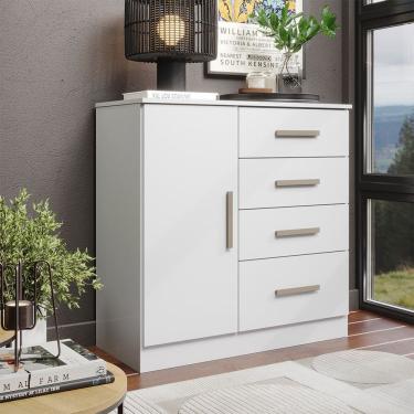 Imagem de Comoda Sapateira 1 Porta 4 Gavetas para Quarto com Corredicas Telescopicas Puxadores Modernos