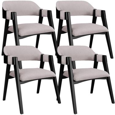 Imagem de Kit 4 Cadeiras Sala de Jantar Estar Living Estofada Suran L02 Preto Linho Bege - Lyam Decor