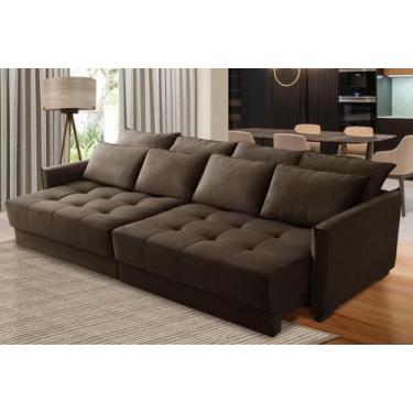 Imagem de Sofá Cama Retrátil e Reclinável 2,50m com Molas Cairo Veludo Marrom Mi