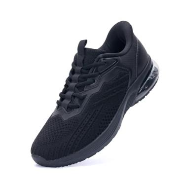 Imagem de DNOEKW Tênis de corrida masculino, sem cadarço, esportivo, moderno, confortável, respirável, academia, treino, cross training tamanho 38-44, Preto liso, 40