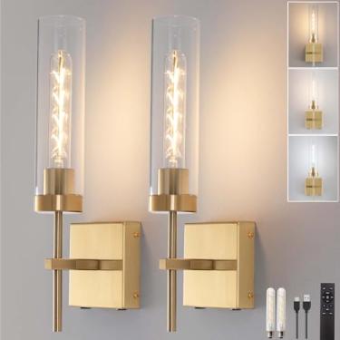 Imagem de Loiogohot Arandelas de parede, arandela operada por bateria 8000 mAh carregamento rápido regulável 3000K/6000K lâmpadas de 2 cores de resistência 100 horas infinitamente com controle remoto luzes de