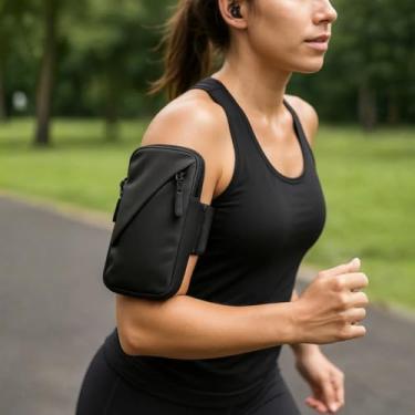 Imagem de Capinha Braçadeira Suporte Porta Celular Para Braço Corrida Bike Academia Prova De Água Resistente Com Regulagem Premium (Preto)