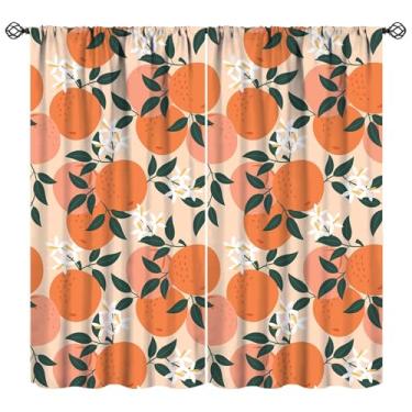 Imagem de Cortinas de frutas laranjas, lindas folhas verdes cítricas, estampa floral de verão, cortina de janela com 2 painéis, para decoração de quarto e sala de estar, 52 cm L x 114 cm C 30%