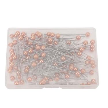Imagem de Pinos de cabeça de bola perolados de luxo delicados pinos retos decorativos para arranjos florais Corsage tecido artesanato acrílico aço inoxidável 6,5 cm 100 peças com caixa de armazenamento (laranja