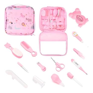 Imagem de Kit Acessórios Para Bebê 13 Pçs Bolsa Higiene Unhas Cabelo (ROSA)
