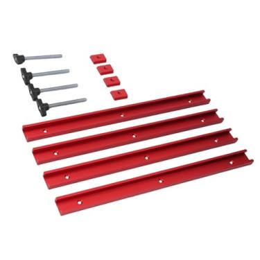 Imagem de Fafeicy Conjunto de Slot T e Controle Deslizante, Trilho Em T de Perfil de Corte Duplo Em Liga de Alumínio Com Furos de Montagem Pré-perfurados, Trilho Vermelho de 400 Mm para Projetos de Marcenaria