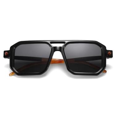 Imagem de Óculos de sol vintage quadrados planos aviador para mulheres – Óculos de sol masculinos retrô estilo anos 70 armação verde, Preto/cinza, Medium