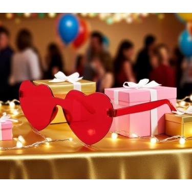 Imagem de Óculos de sol em forma de coração sem aro lindos óculos de discoteca uma peça transparente moderno óculos de amor B2826, Lente vermelha