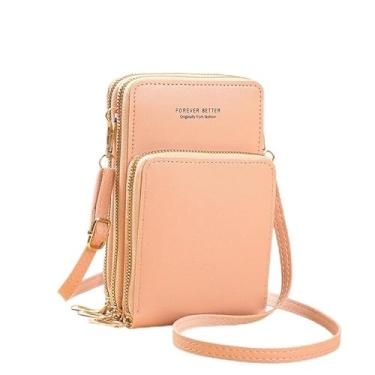 Imagem de Pequena bolsa transversal para celular feminina, mini bolsa de mão sobre o ombro com compartimentos para cartão de crédito, Rosa claro, Small