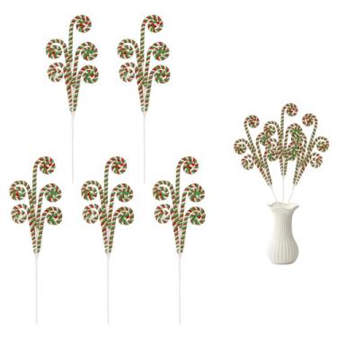Imagem de 5 Peças de Decorações Natal em Formato Bengala Doce, Palitos de Árvore Festivos Enfeites Natal para Guirlanda Topo Árvore Enchimento Vaso e Decoração Festa Fim Ano (Vermelho, Verde e Branco)