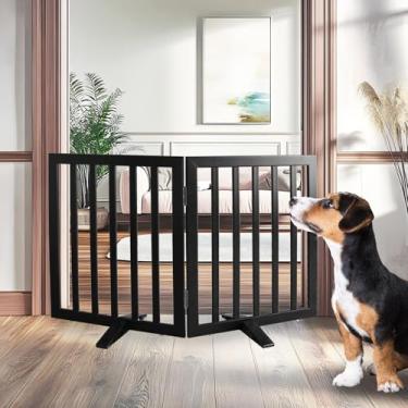 Imagem de SFJC Portão interno para cães, cerca independente para casa, portas, corredores ou escadas, portão para animais de estimação dobrável de madeira, expansível 61 cm de altura, 2 painéis, preto