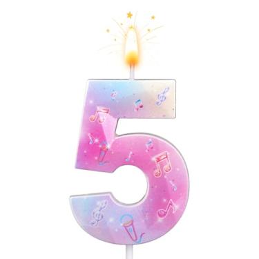 Imagem de SAVITA Vela de Aniversário com Número Rosa, Parafina Cera Tema de Anime Brilho Vela Suprimentos para Aniversário Bolo Topo para Festa Bolo Decoração e Comemoração Infantil (Número 5)