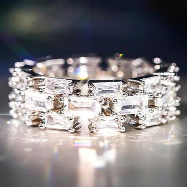 Imagem de Anéis de noivado de zircônia cúbica banhados a prata, alianças de compromisso, festas noturnas, presentes de dia dos namorados, alianças de eternidade para mulheres, 9, Cobre, Sem pedra preciosa