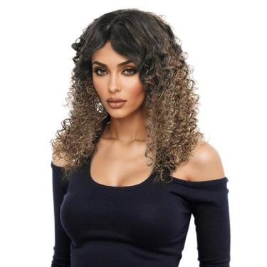 Imagem de Peruca Curly Afro 45 cm de comprimento médio, ombre, marrom a loira - 